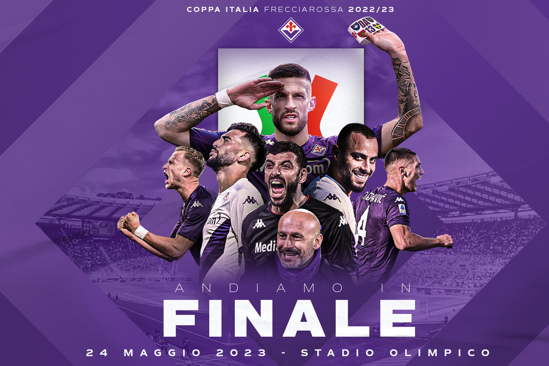 ACF Fiorentina v FC Inter 2023 Coppa Italia Final Pennant Size 38 cm x 32  cm